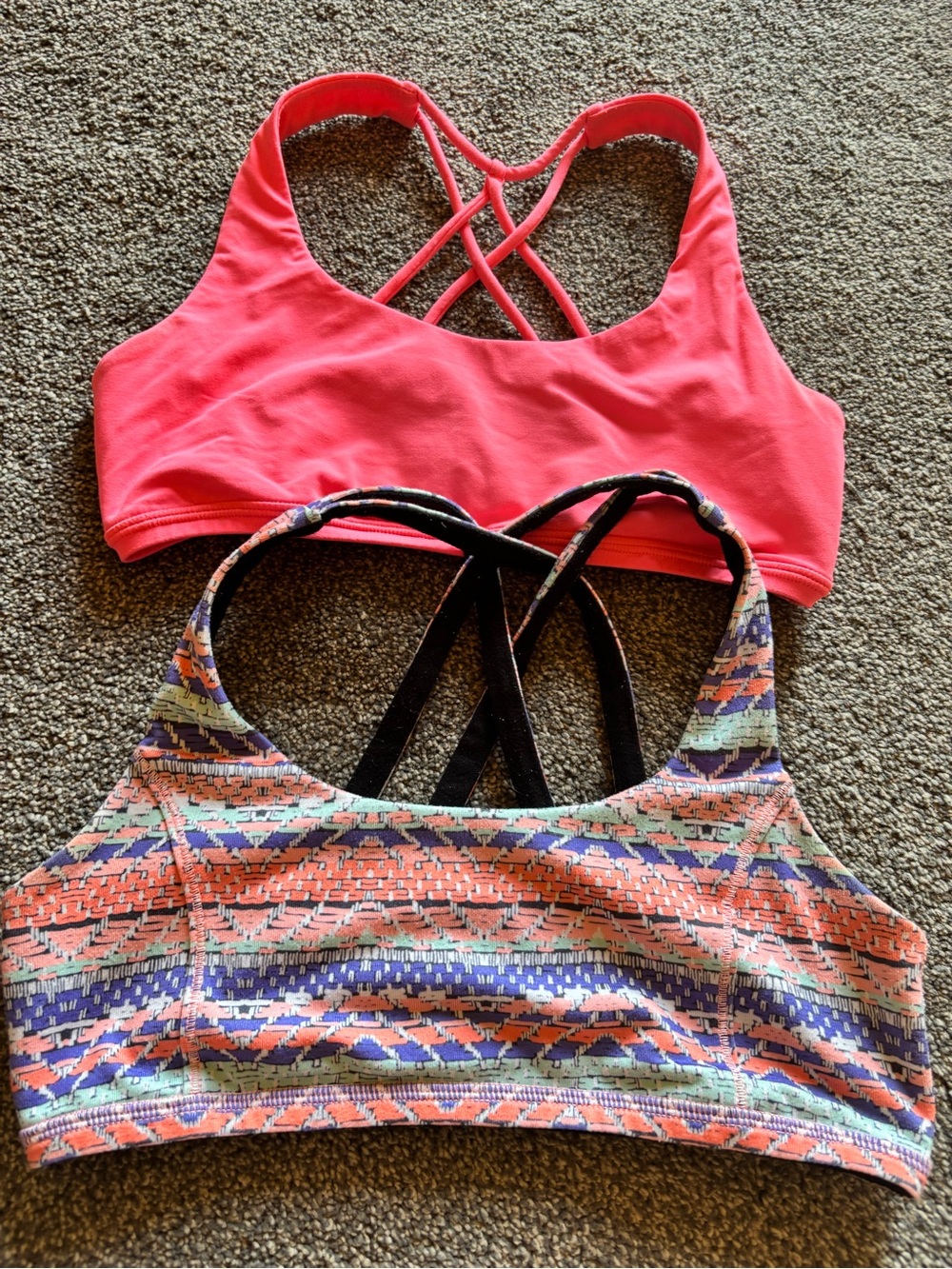 Ivivva sports bra teenS Strappy Sports Bras — Coral Solid & Multicolor Aztec